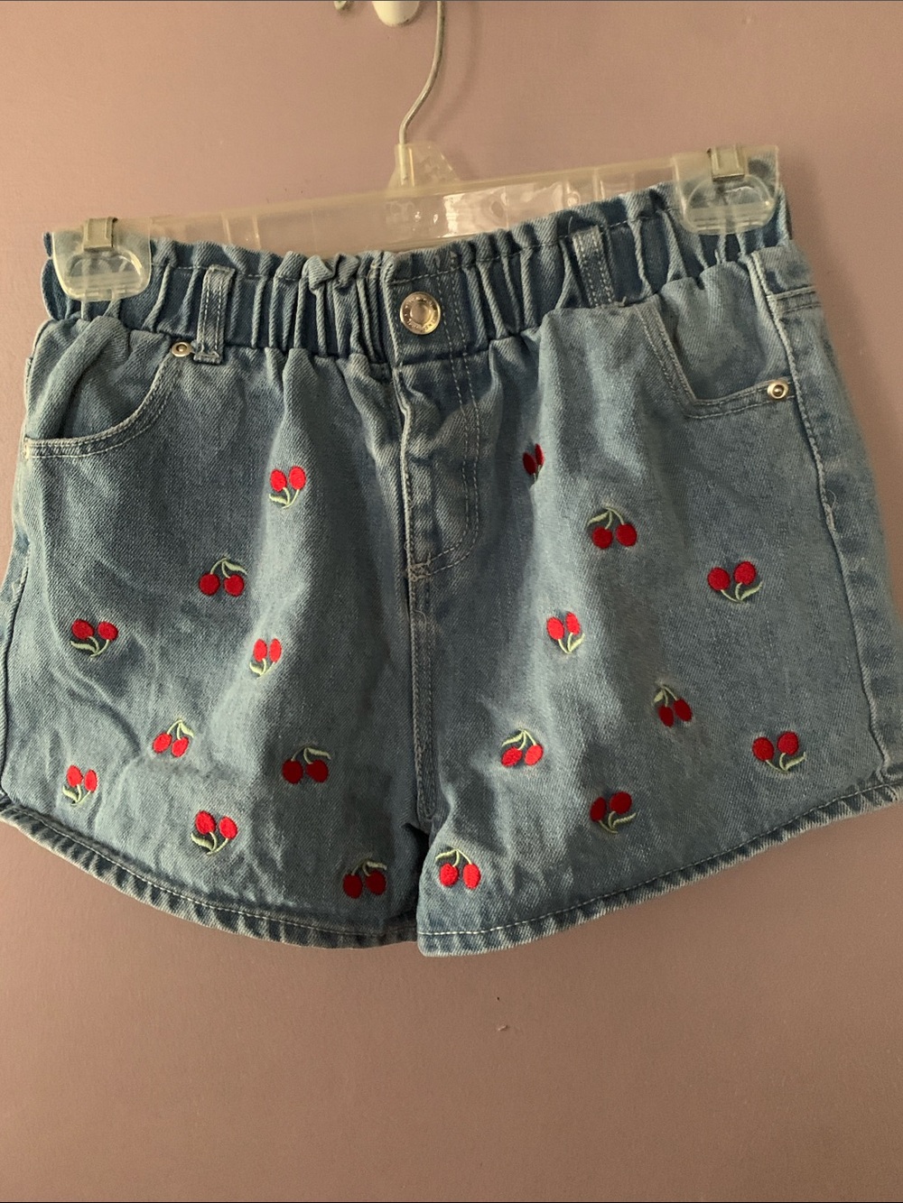 Kensie Girl Light Blue Denim Shorts with Red Cherry Embroidery Sz Girls 12